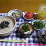 【夕食】稲庭うどん・玉ねぎとかいわれ菜の酢の物・冷奴…