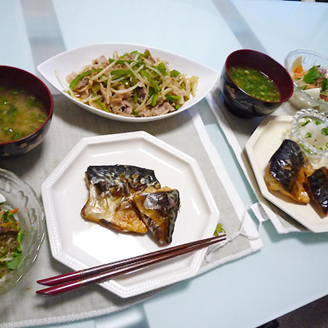 「塩サバと野菜炒め定食」　献立（夕食・魚）