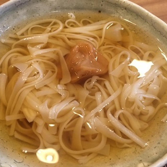 お昼は粗食で梅の稲庭うどん