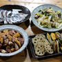 宇和海産ジコイカ(スルメイカの稚魚)とジャガイモの煮つけ、しめ鯖、カボチャの天ぷらほか。