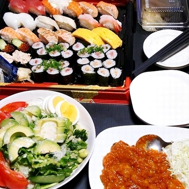 誕生日はお安いシースーと楽ちん料理で☆