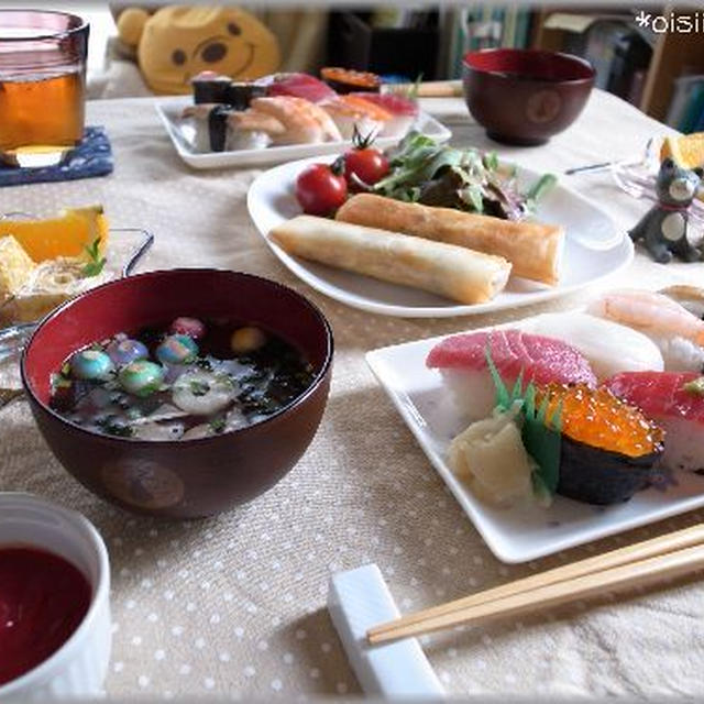 おうちランチ☆お寿司とポテト春巻き