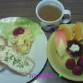 Good－morning ラビっ子の野菜たっぷりスクランブルエッグ＆プリンアラモードフルーツ盛り by Kyonchanレシピさん