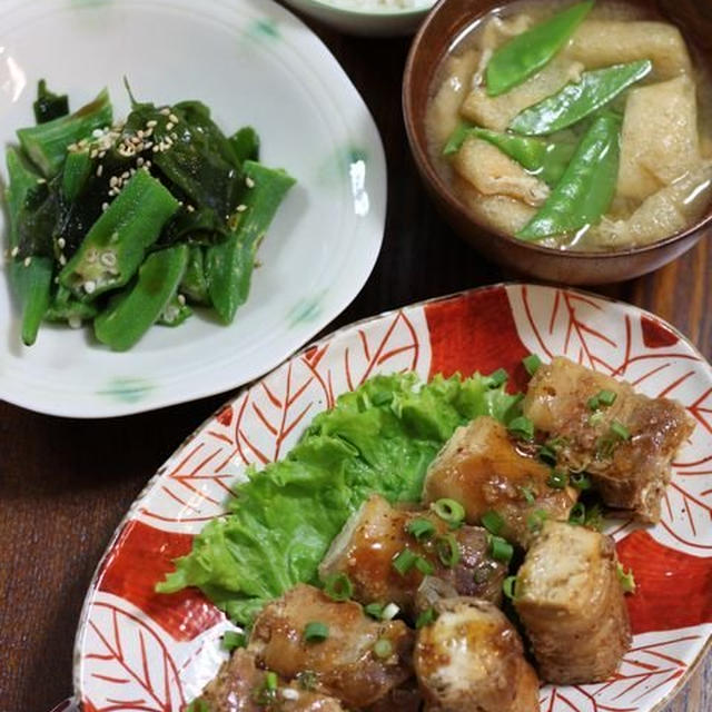 万能調味料　☆　豆腐の肉巻き照り焼き♪