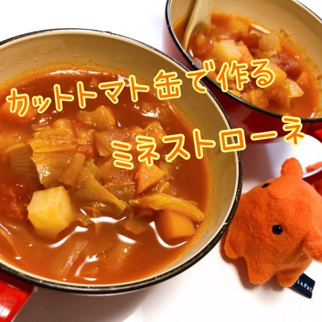 【カットトマト缶で作るミネストローネ】野菜がたっぷり摂れるスープのレシピ／やる気★★★