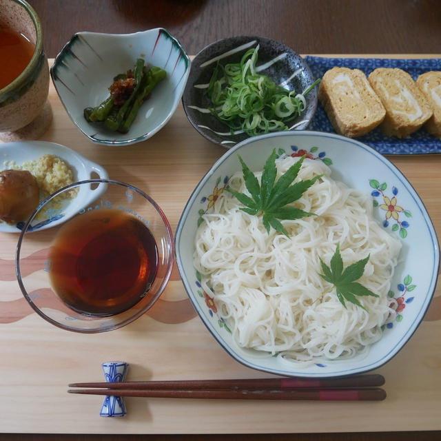 素麺とたまご焼きの晩ごはん