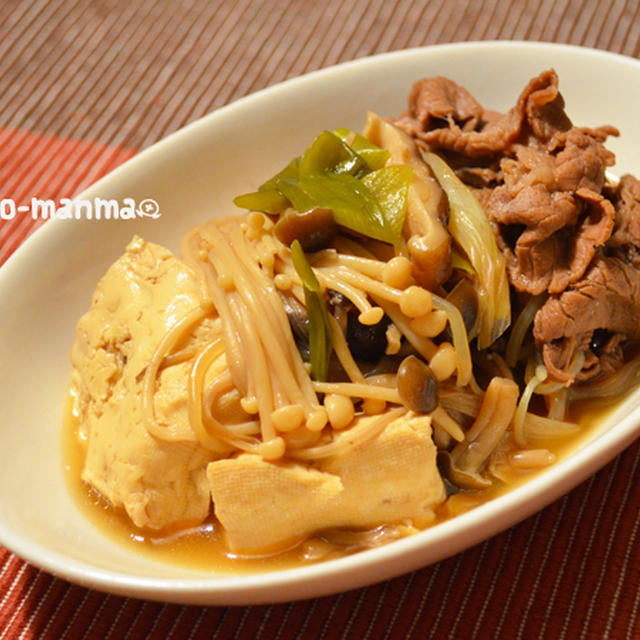 煮るだけ簡単♪どっさりきのこの肉豆腐