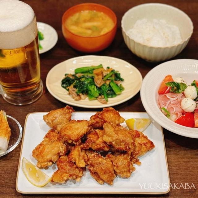 楽しみにしていたものダブルで満喫し、賑やかな夕食♪ 〜唐揚げレシピとトマトの簡単和え物〜