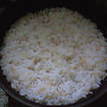 湯立てで白米（８１０）。。。石川県産加賀米コシヒカリ白米（こっちは新米）（あいざわ米店）と宮城県産特別栽培米「花きらり」玄米（昨年の）（あいざわ米店）