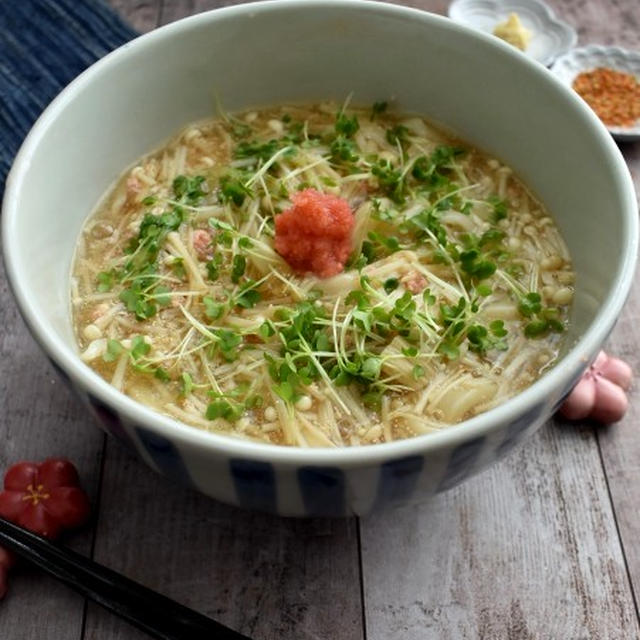 ほっこり優しい　明太えのきあんかけうどん