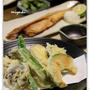 きのこの肉巻きと旬の野菜で天ぷら定食