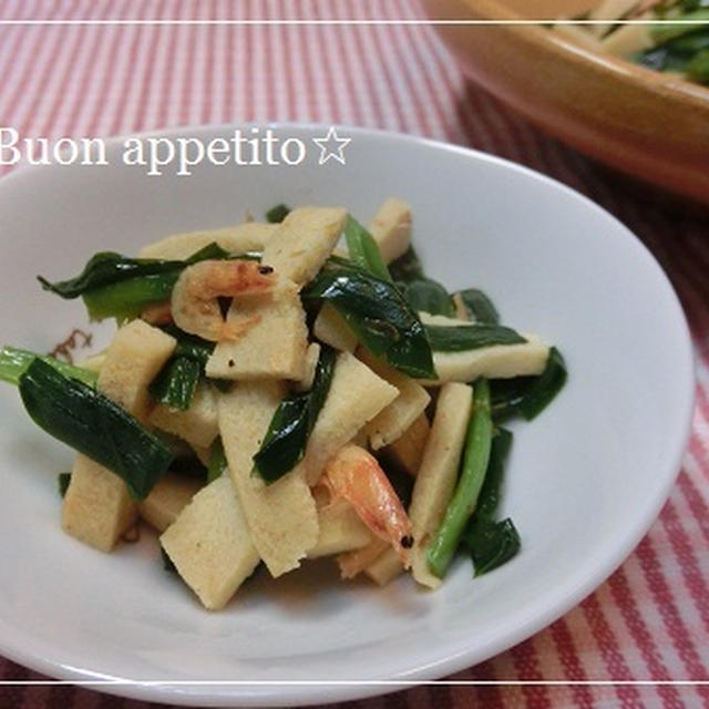 高野豆腐とにらと桜えびの炒め物