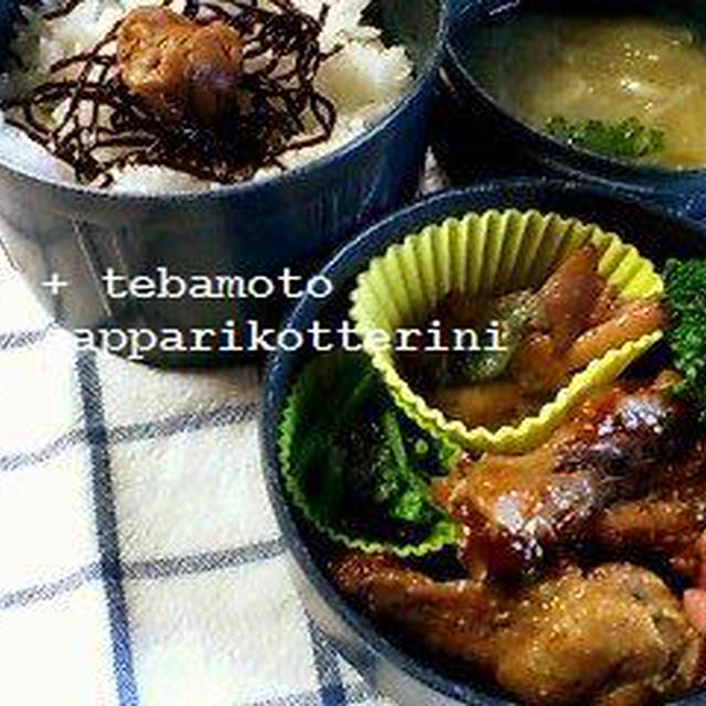 *手羽元 ｻｯﾊﾟﾘ ｺｯﾃﾘ煮・ｻﾊﾞの竜田揚げ お弁当