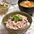 レモンごま和えの塩豚丼。たたき長いもの塩豚だし汁の晩ご飯。