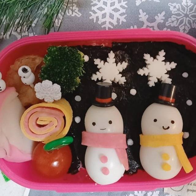 うずらで雪だるま弁当〖デコ弁〗   #平日お昼ご飯はお弁当or外食