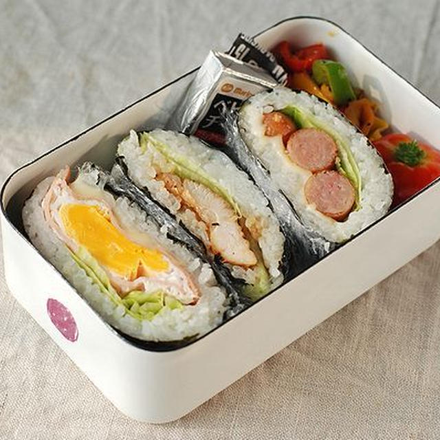 ◆３種のおにぎらず弁当【夏休み子供弁当４日目】