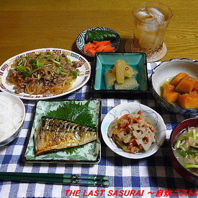 【夕食】さばの塩焼き・麻婆マロニー・れんこんきんぴら…