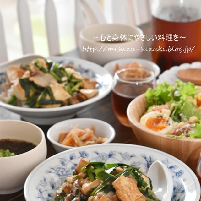 豚バラ豆腐のにらあんかけ丼の晩ごはん