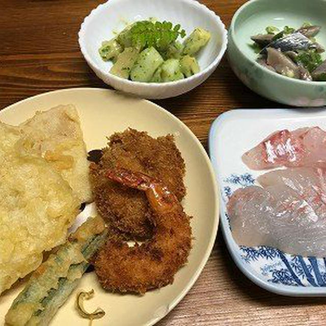 筍の天ぷらと木の芽和え。肉ぶっかけうどん