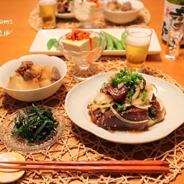 『初鰹』とストウブで『牛すじ大根』の献立。