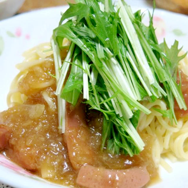 今日の晩御飯/「水菜とウインナーの和風おろしパスタ　柚子風味」　トロトロシャキシャキ食感が美味しい、手軽な材料で出来る男のパスタ。