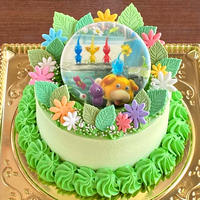 【ピクミンの世界観ケーキ】緑の大地と草花とピクミンのケーキ