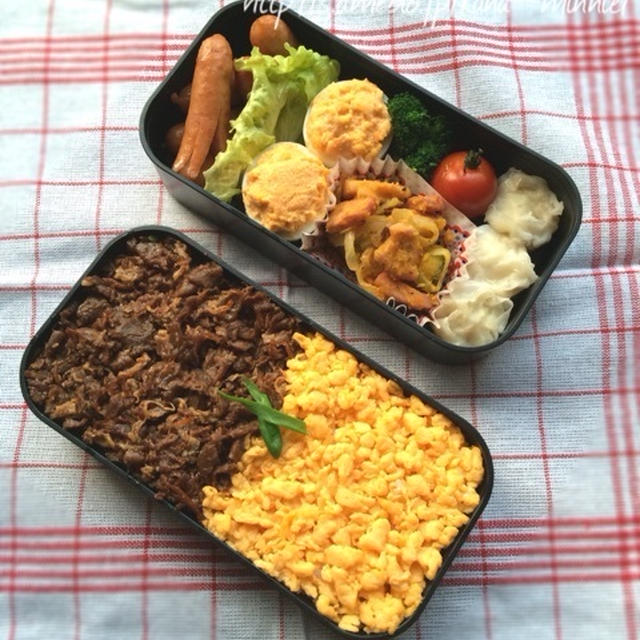 ＊弟弁当！豚のしぐれ煮で2色ごはん＊