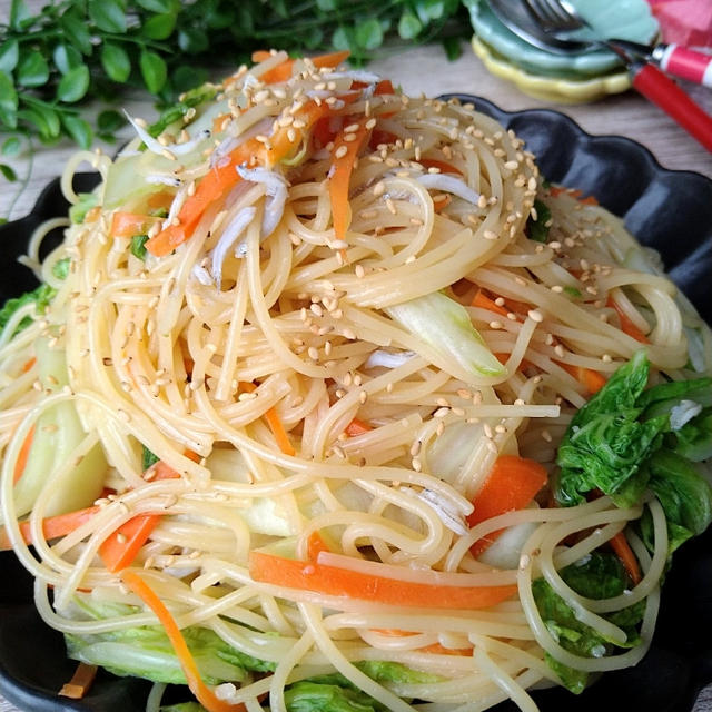 【ワンパン・パスタ】春白菜としらすのガリポンパスタ〜ポン酢苦手なら麺つゆで割って〜