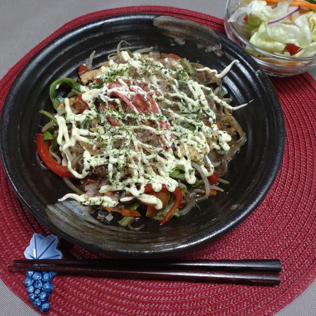 糸こんにゃくのソース焼きそば風