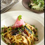 サンマのパスタ＆鶏とクレソンのサラダ