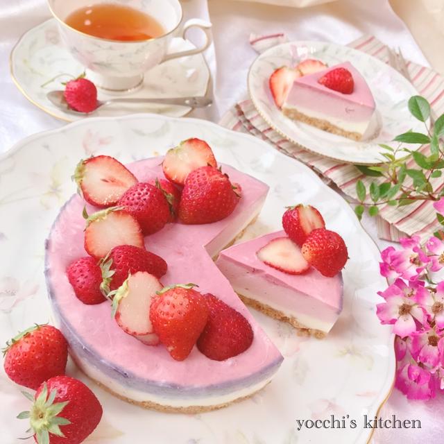 ラズベリーと苺のレアチーズケーキ