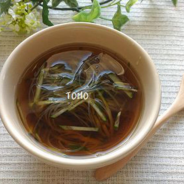 ほうじ茶で♪きゅうりと春雨のほうじ茶の和風冷製スープ