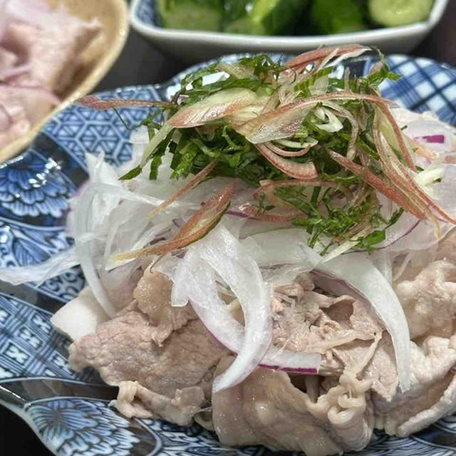 薬味たっぷり冷しゃぶサラダときゅうりの一本漬けの夜ご飯