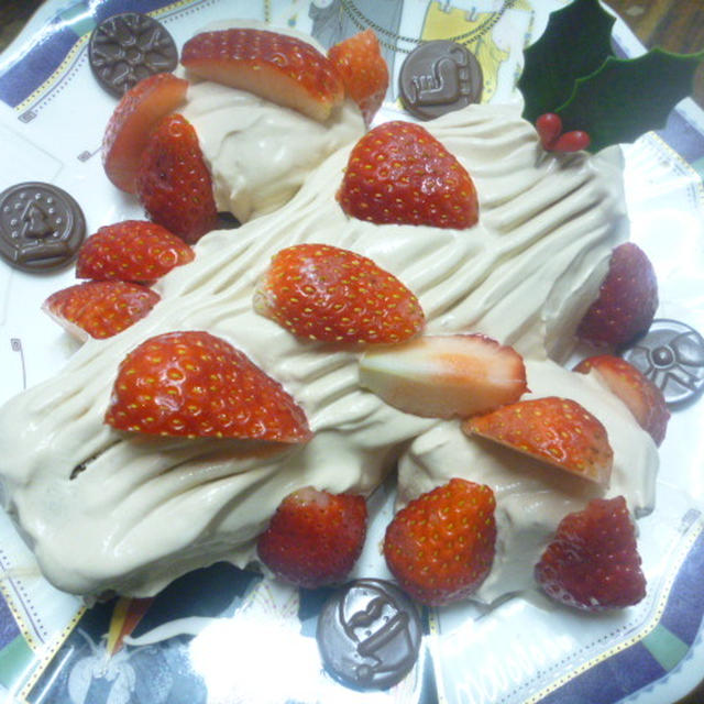 板チョコで♪チョコ生クリームのブッシュドノエル★
