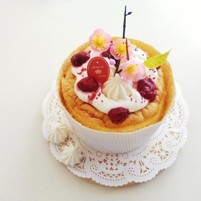 桃の花ピックでひな祭り風シフォンケーキ