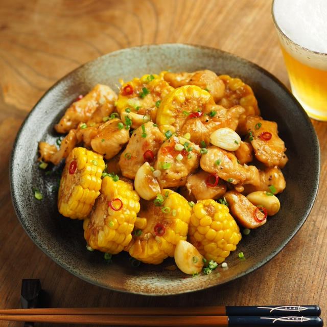 メシ通！とうもろこしと鶏むね肉の甘酢照り焼き