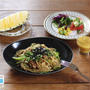 「納豆とセロリの全粒粉パスタ」ブランチ