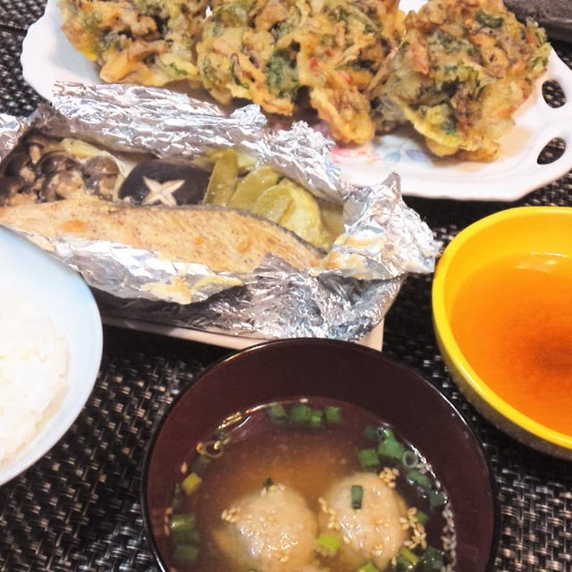 絶品！鮭の味噌マヨホイル焼き・息子の大好物かけあげ　de　夕食　＆　ママ、揚げ物珍しいね！？