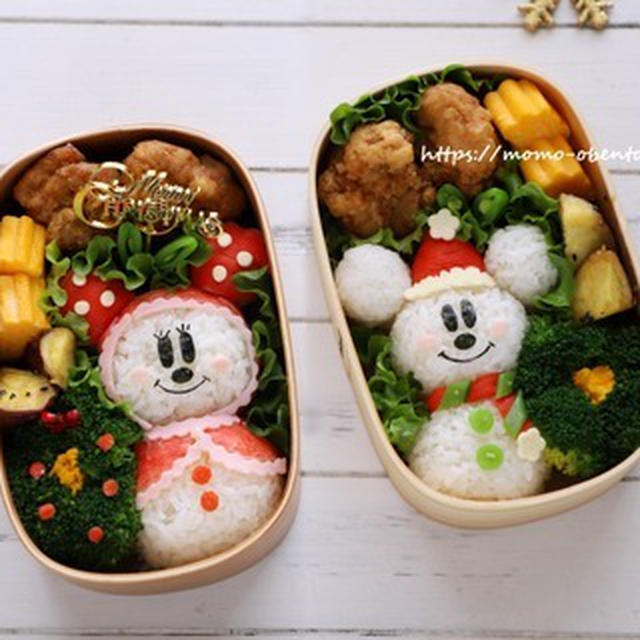 ミッキー＆ミニーの雪だるま弁当＊キャラ弁