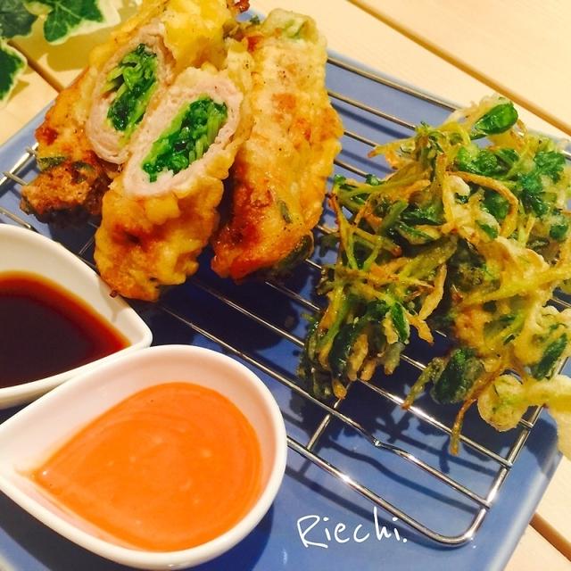 豆苗苦手さんに＊豆苗の豚ロール天&豆苗と生姜の大人かき揚げ