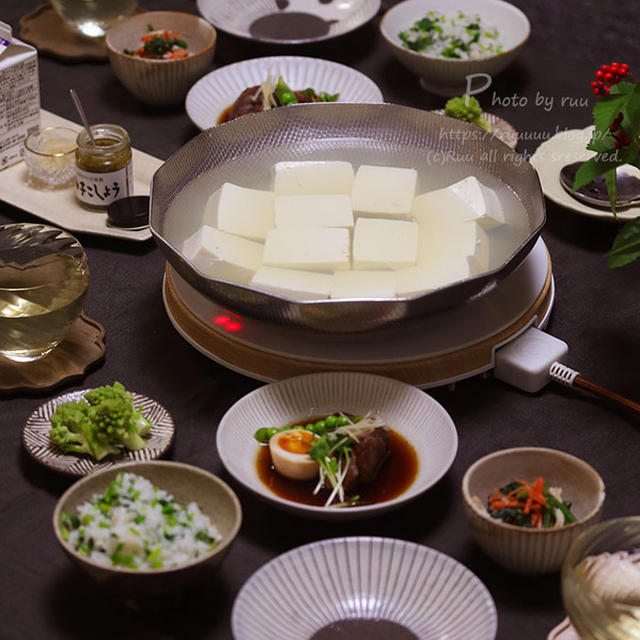 【献立】湯豆腐と、豚の角煮と、菜飯など。～とりあえず豆腐食っとけっていう～