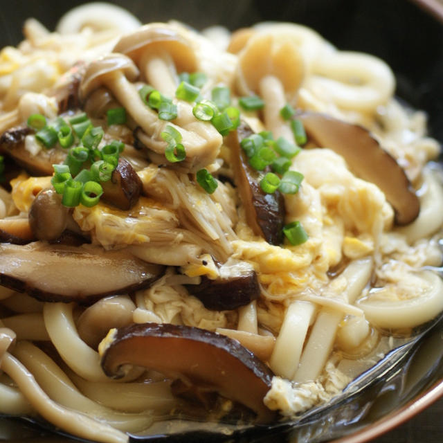 きのこ約100gを食べるうどん・・・食物繊維とV.D