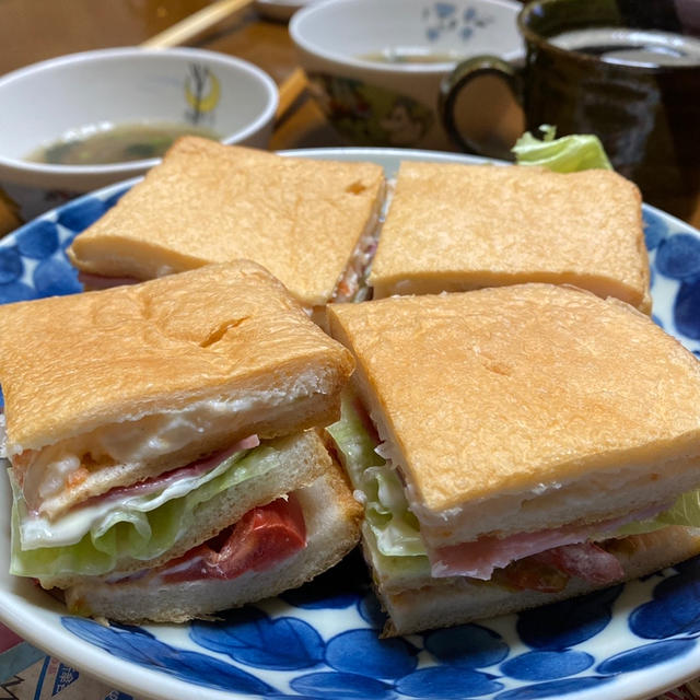 2人の朝ごパン☆パン耳サンド・春雨すぅぷ・茹で卵