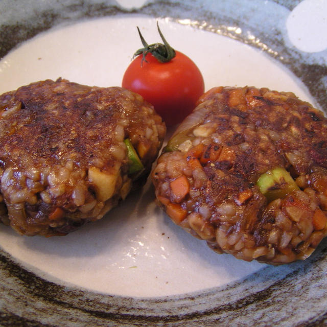 玄米小豆ご飯と野菜の味噌お焼き