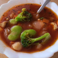 鶏むね肉と季節野菜のトマトスープ 伊藤園 野菜飲料 理想のトマト