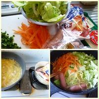 つけて食べるスパゲティ～キャベツたっぷりソーセージつきピリ辛ミートつけスパ