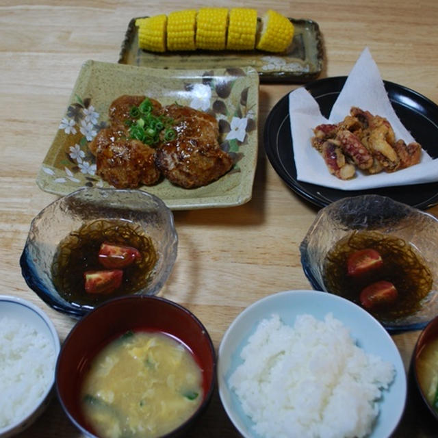 昨夜は豚ひき肉のふわふわつくねなど～！