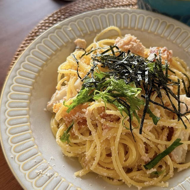 【ガーリックちくわのたらこパスタ】と料理教室用レシピ試作中