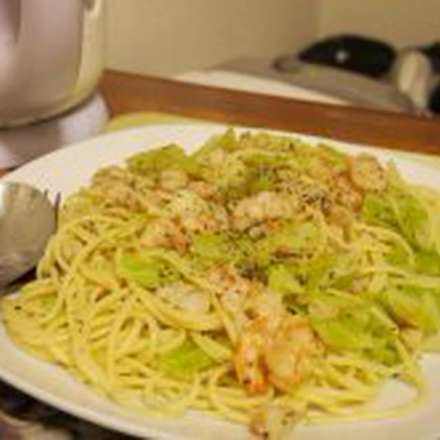 「キャベツとエビのパスタ～柚子胡椒風味」とか