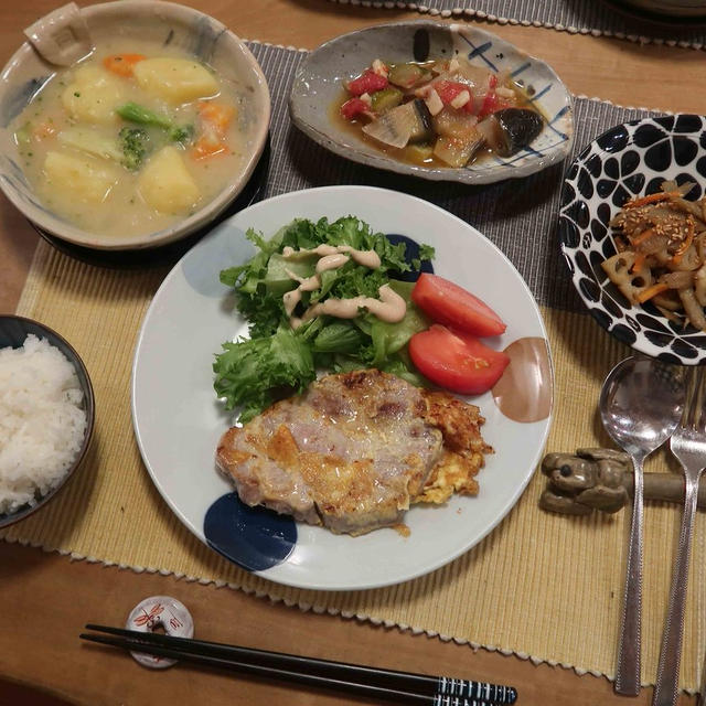 豚テキ＆ラタトゥイユの晩ご飯と　リメイク朝食と　美味しそうなフルーツゼリー♪